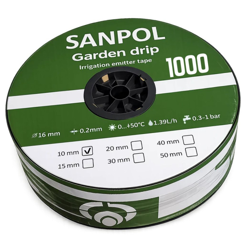 Крапельна стрічка Sanpol 1000м х 10см (емітер.) 8mil 1,38л. Корея