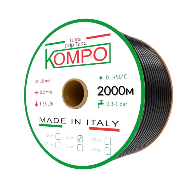 Капельная лента KOMPO 2000м х 20см (эмит.) 8mil 1,38л. Италия