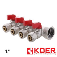 Колектор для води 1" кульовий прямий х4 виходи 16х2.0 мм KOER