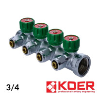 Колектор для води 3/4 вентильний прямий х4 виходи 16х2.0 мм KOER