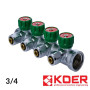 Колектор для води 3/4 вентильний прямий х4 виходи 16х2.0 мм KOER