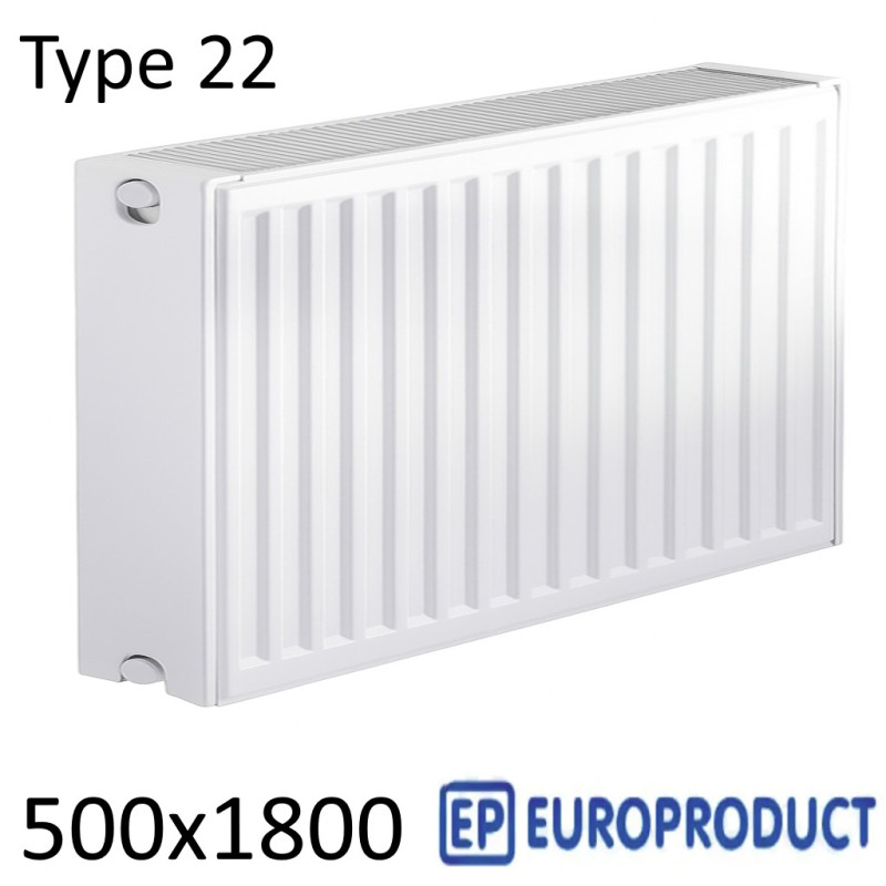Стальной радиатор EUROPRODUCT 500х1800 мм, Тип 22 боковое подключение