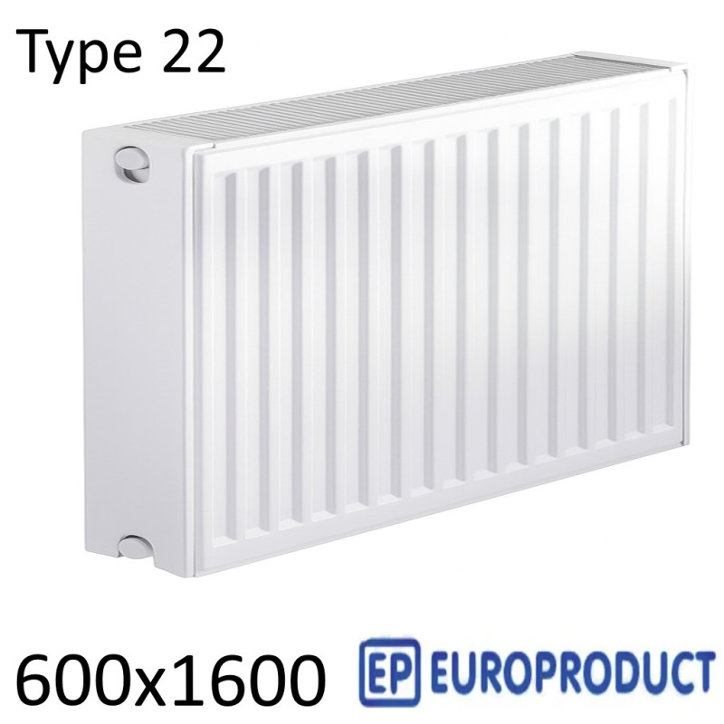 Стальной радиатор EUROPRODUCT 600х1600 мм, Тип 22 боковое подключение