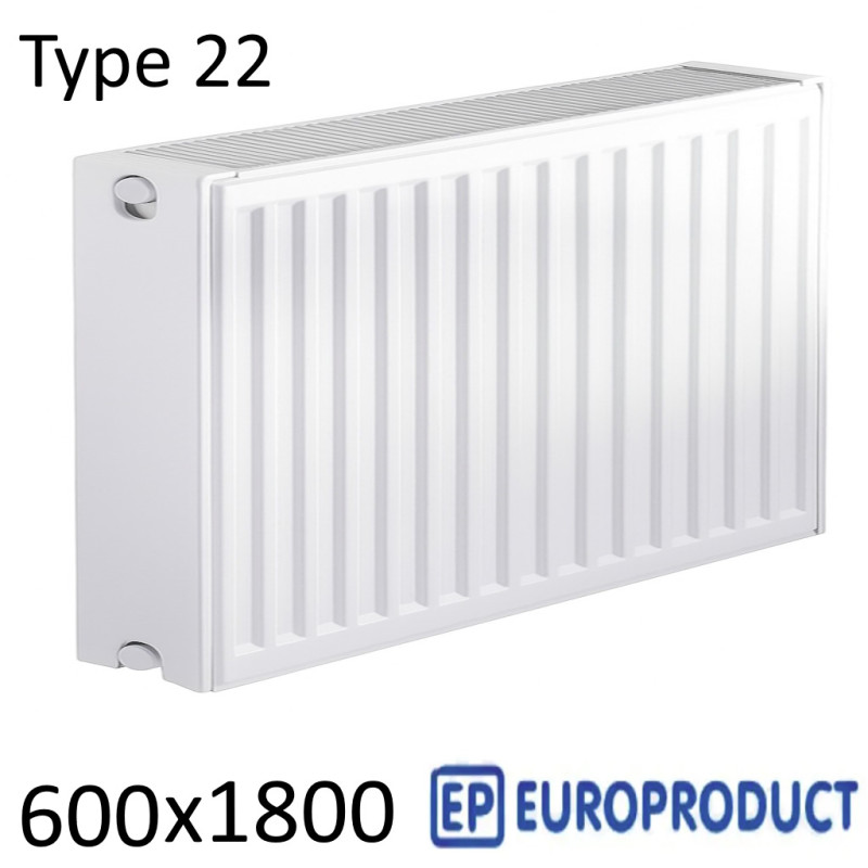 Стальной радиатор EUROPRODUCT 600х1800 мм, Тип 22 боковое подключение
