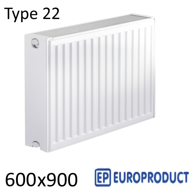 Стальной радиатор EUROPRODUCT 600х900 мм, Тип 22 боковое подключение