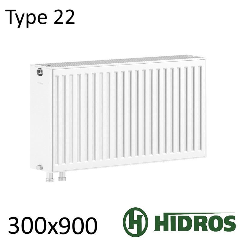 Стальной радиатор HIDROS 300х900 мм, Тип 22 нижнее подключение