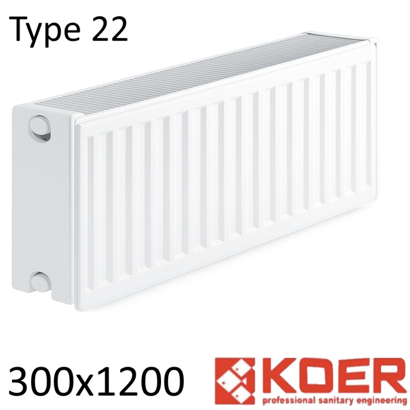 Стальной радиатор KOER 300х1200 мм, Тип 22 боковое подключение