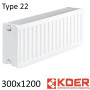 Стальной радиатор KOER 300х1200 мм, Тип 22 боковое подключение