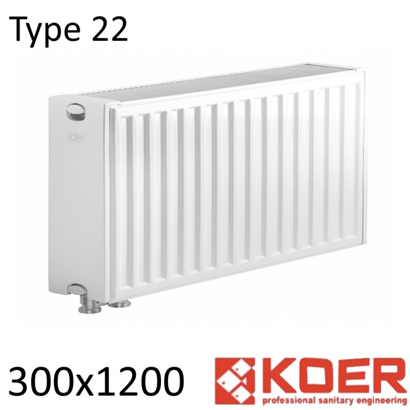 Стальной радиатор KOER 300х1200 мм, Тип 22 нижнее подключение