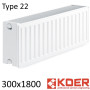 Стальной радиатор KOER 300х1800 мм, Тип 22 боковое подключение