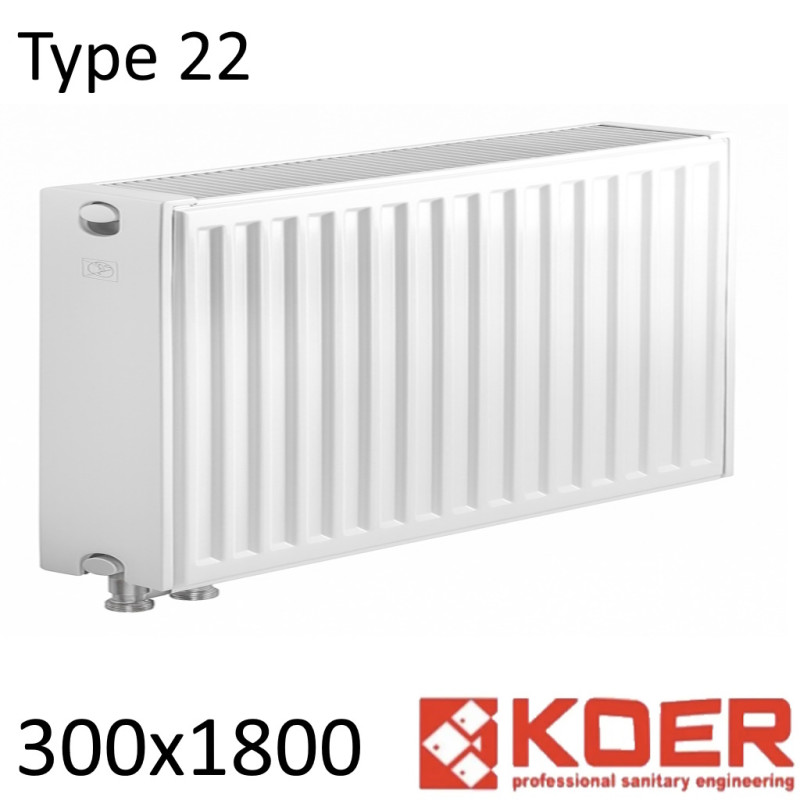 Стальной радиатор KOER 300х1800 мм, Тип 22 нижнее подключение