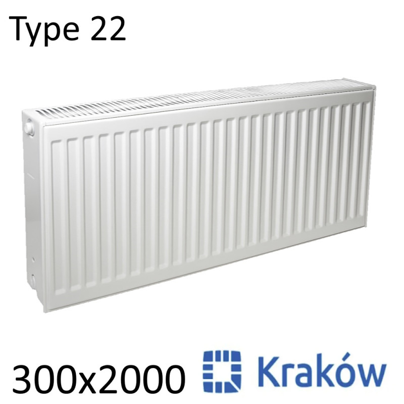 Стальной радиатор KRAKOW 300х2000 мм, Тип 22 боковое подключение