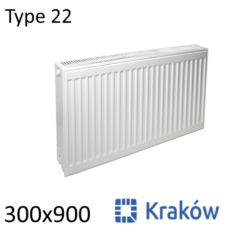 Стальной радиатор KRAKOW 300х900 мм, Тип 22 боковое подключение