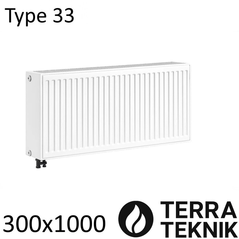 Стальной радиатор TERRA-TEKNIK 300х1000 мм, Тип 33 нижнее подключение
