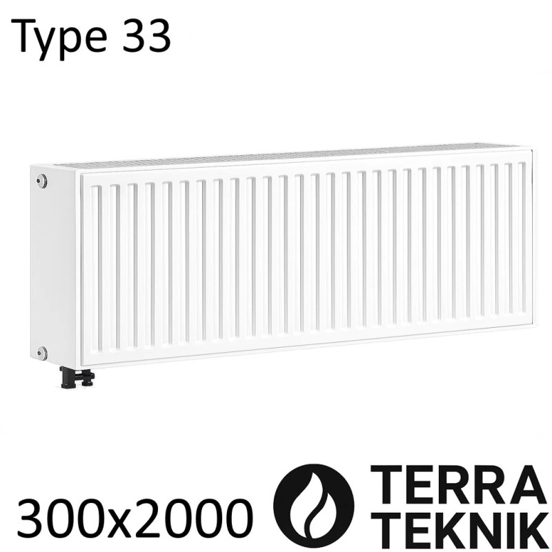 Стальной радиатор TERRA-TEKNIK 300х2000 мм, Тип 33 нижнее подключение