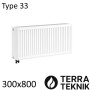 Стальной радиатор TERRA-TEKNIK 300х800 мм, Тип 33 нижнее подключение