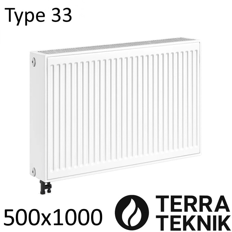 Стальной радиатор TERRA TEKNIK 500х1000 мм, Тип 33 нижнее подключение