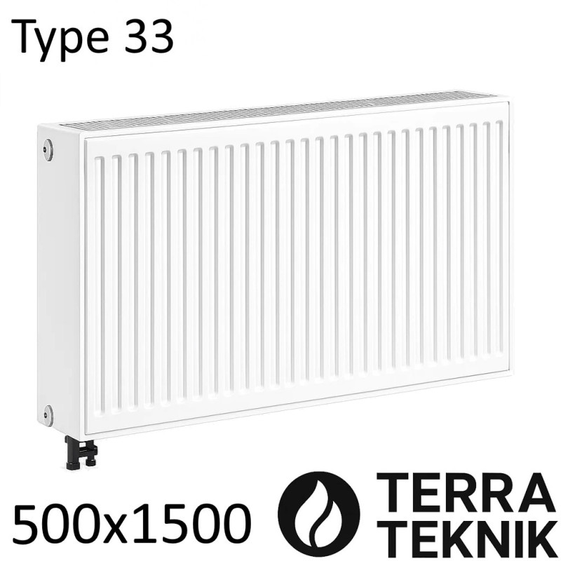 Стальной радиатор TERRA TEKNIK 500х1500 мм, Тип 33 нижнее подключение