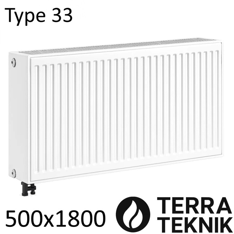 Стальной радиатор TERRA TEKNIK 500х1800 мм, Тип 33 нижнее подключение