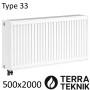 Стальной радиатор TERRA TEKNIK 500х2000 мм, Тип 33 нижнее подключение