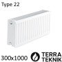 Стальной радиатор TERRA TEKNIK 300х1000 мм, Тип 22 боковое подключение