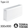 Стальной радиатор TERRA TEKNIK 300х900 мм, Тип 22 боковое подключение