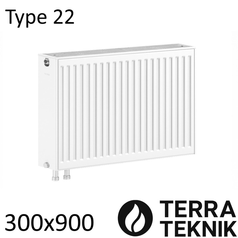 Стальной радиатор TERRA TEKNIK 300х900 мм, Тип 22 нижнее подключение