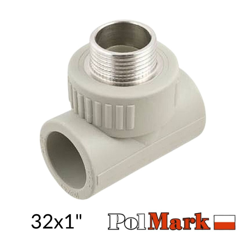 Пластиковый тройник для труб PPR 32x1 наружная резьба Polmark