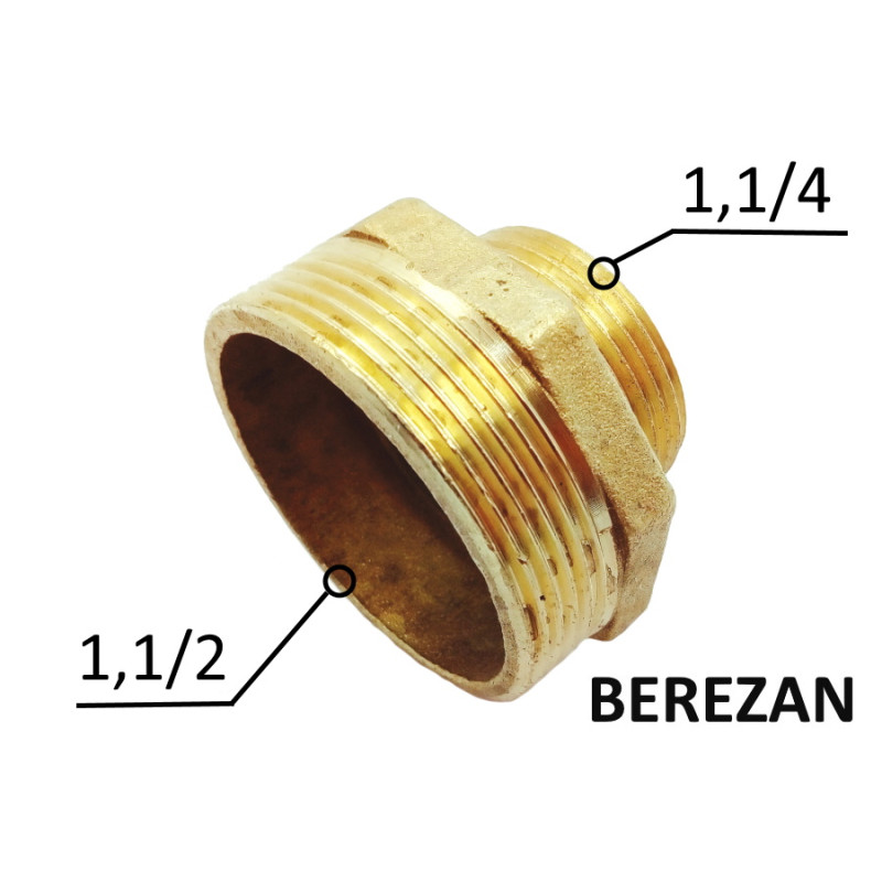 Перехідник латунний Ніпель 1,1/2н х 1,1/4н (Товстий сплав)