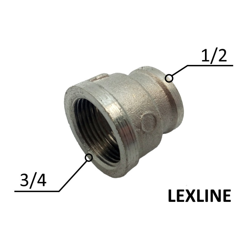 Перехідна муфта латунна 3/4В х 1/2В х Нікель LEXLINE