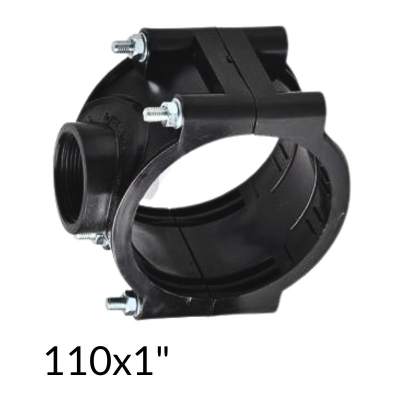 Хомут для врізки в пластикову трубу 110x1"