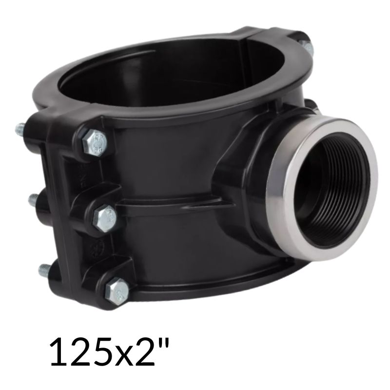 Хомут для врізки в пластикову трубу 125x2"