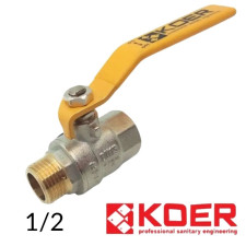 Кран кульовий 1/2 ВЗ жовтий важіль PN40 Koer (для газу)