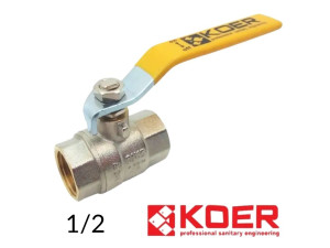 Кран кульовий 1/2 ВВ жовтий важіль PN40 Koer (для газу)