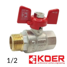 Кран кульовий 1/2 ВЗ червона метелик PN40 Koer