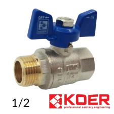 Кран кульовий 1/2 ВЗ синя метелик PN40 Koer