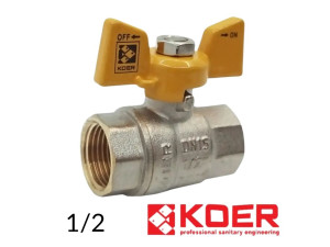 Кран кульовий 1/2 ВВ жовта метелик PN40 Koer (для газу)