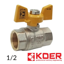 Кран кульовий 1/2 ВВ жовта метелик PN40 Koer (для газу)
