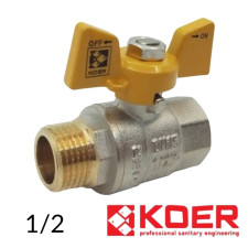 Кран кульовий 1/2 ВЗ жовта метелик PN40 Koer (для газу)