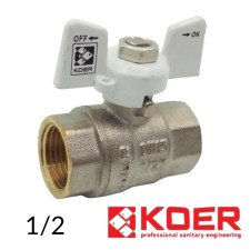 Кран кульовий 1/2 ВВ біла метелик PN40 Koer (для води)