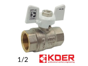 Кран кульовий 1/2 ВВ біла метелик PN40 Koer (для води)