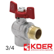 Кран шаровый KOER 3/4 ВН бабочка угловая