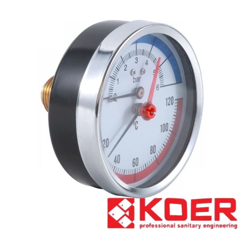 Термоманометр KOER-812A Ø80мм 10 BAR аксиальный