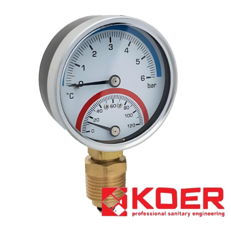 Термоманометр KOER-821R Ø80мм 10 BAR радиальный