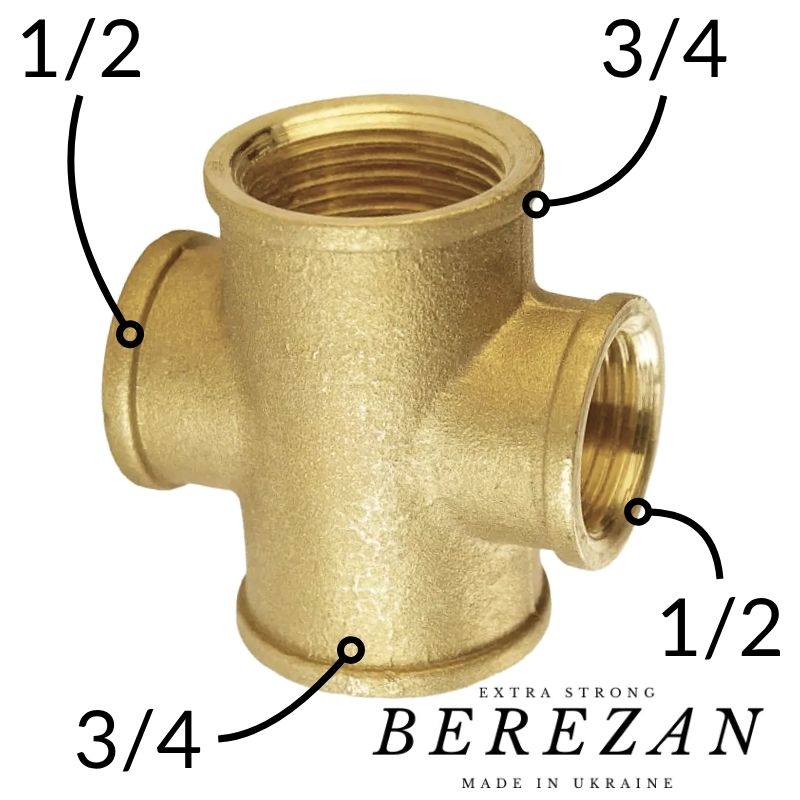 Хрестовина латунна 1/2-3/4 жовта ВВВВ BEREZAN