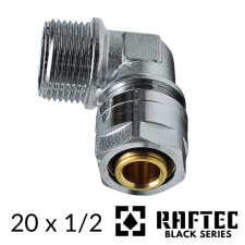 Коліно обжимне металопластикове 20-1/2 зовнішня RAFTEC з зовнішньою різьбою