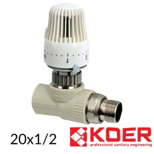 ППР Кран + термоголовка в комплекте 20 х 1/2 прямой (Коer - Чехия)