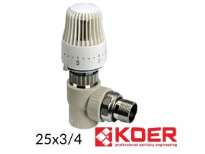 ППР Кран + термоголовка в комплекте 25 х 3/4 угловой (Коer - Чехия)