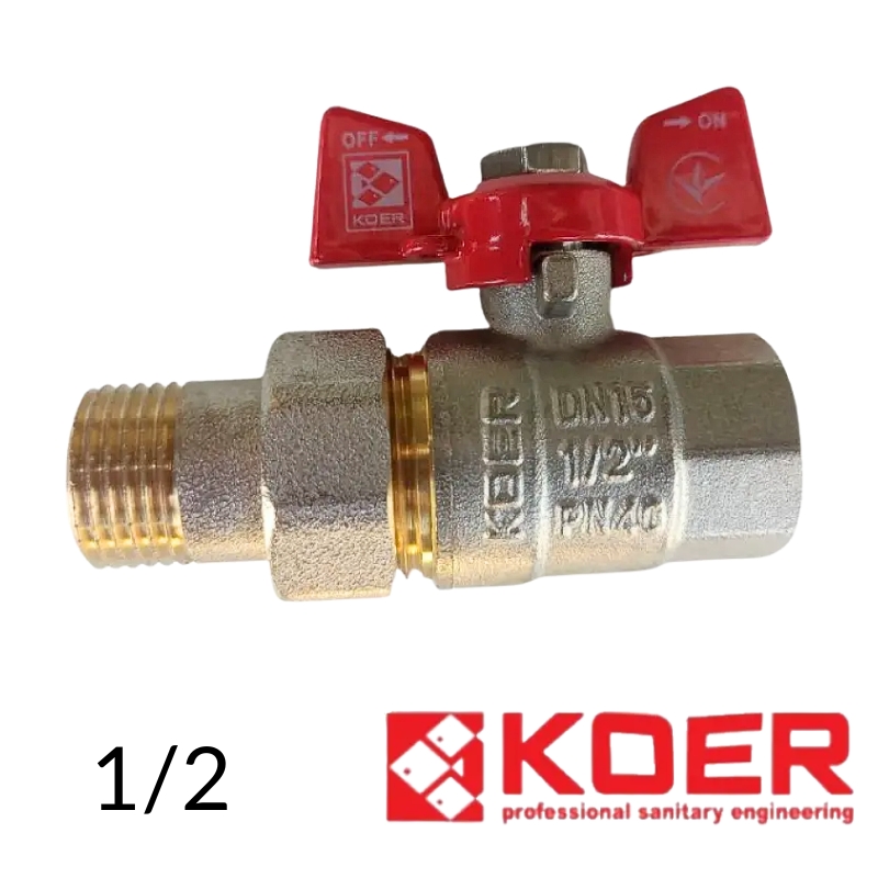 Кран кульковий з американкою прямий KR 1/2 червоний