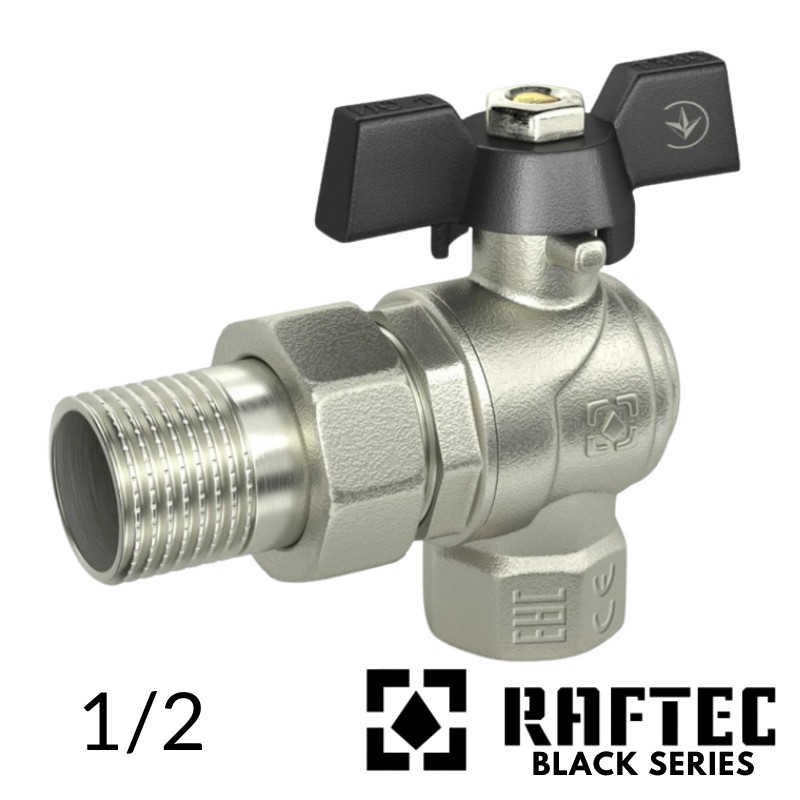 Кран кульовий американка кутовий RAFTEC 1/2 (BLACK)